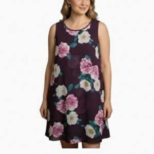 Jessica Howard Floral Midi Dress Purple With White And Pink Flowers Women's 14P